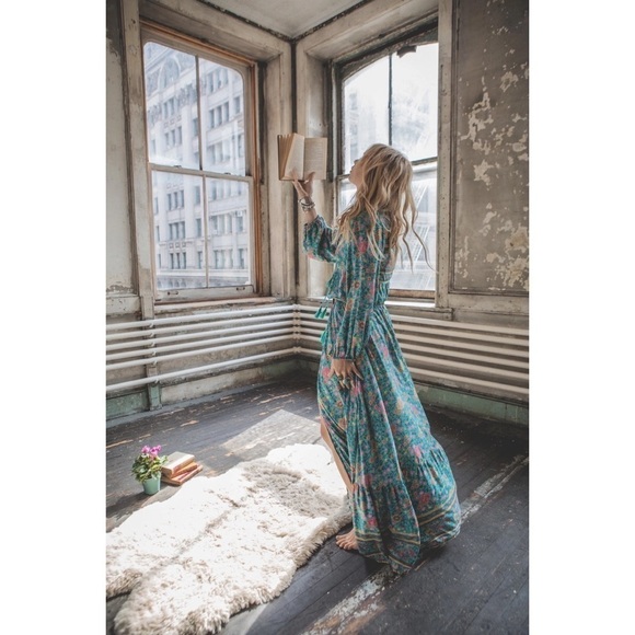 Spell & The Gypsy Collective Folk Town Boho Turquoise Floral Midi Dress - Picture 3 of 16